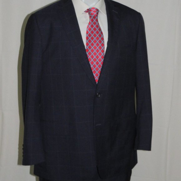 Trunk Club Custom Navy Blue Windowpane Flat Front Two Button Suit 44R - Picture 8 of 16